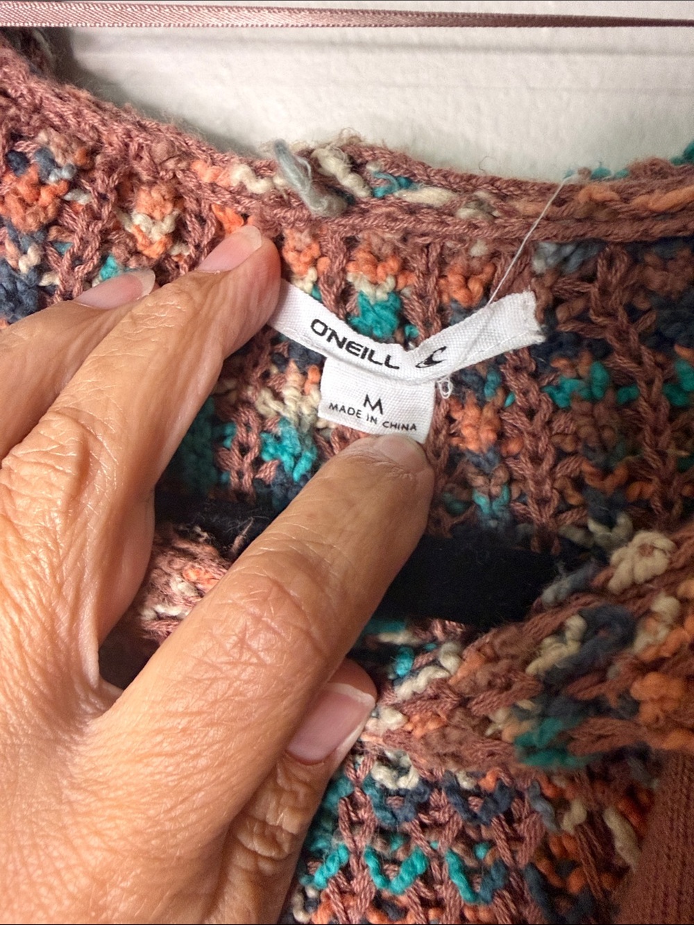 O'Neill Multicolor Knit Hoodie Sweater - Teal & Brown - Picture 3 of 5